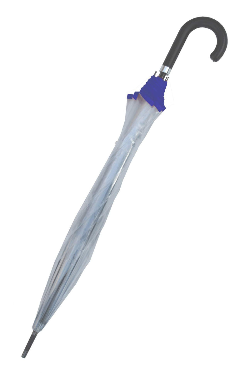 Rare Automatic - Clear Dome Umbrella For Rain and Wind - Windproof Strong | Heavy Duty Umbrella - Best for See Through Visibility - Transparent Fiberglass Men Women Blue Trim