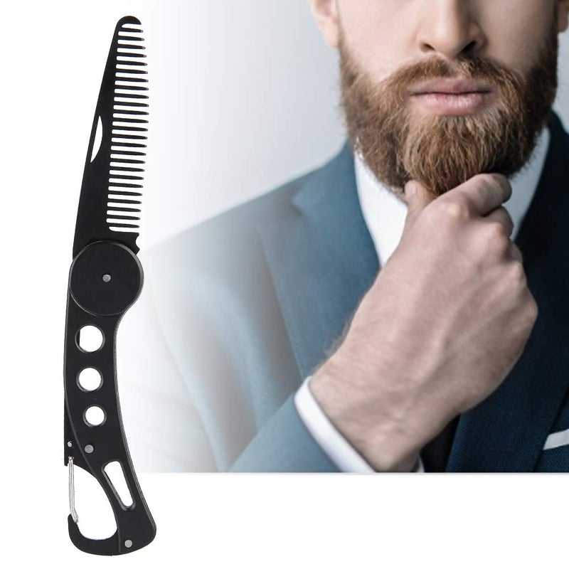 [Australia] - nobrands Foldable Beard Comb, Hair and Beard Comb for Men Stainless Steel Comb Mustache Shape Comb Has a beer opening function and as a keychain 