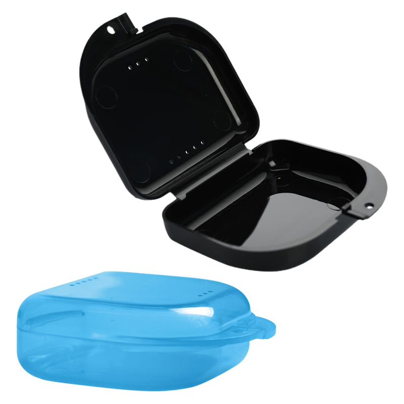 [Australia] - Braces box denture box, 2 pieces dentures holder black, braces box, tooth splint box, denture box, dentures container travel, dento box splint box, also for bite splint and grinding splint light blue and black 