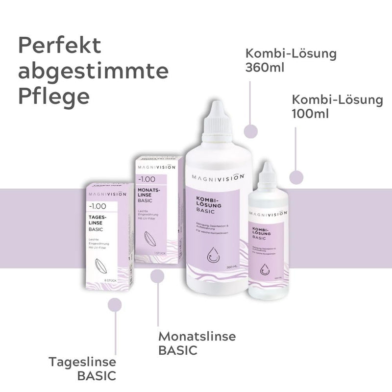 [Australia] - MAGNIVISION combination solution Basic, 100ml (travel size) combination solution for soft contact lenses, for cleaning and storing soft contact lenses, borate-free, Made in Europe 