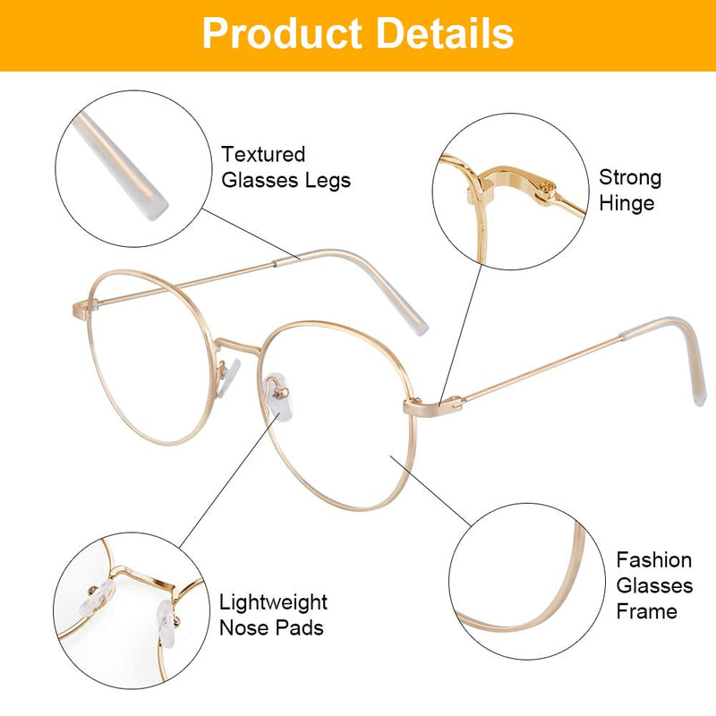 [Australia] - ACWOO Blue Light Filter Glasses, Set of 2 Round Anti Blue Light PC Gaming Glasses Fashion Glasses, Metal Blue Light Blocking Glasses, Retro No Strength Blue Filter Glasses for Women Men (Gold + Silver) Round (Gold + Silver) 