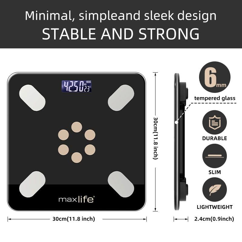 [Australia] - MaxLife Smart Scale for Body Weight, Digital Bathroom Scale BMI Weighing Bluetooth Body Fat Scale, Body Composition Monitor Health Analyzer with Smartphone App, 400 lbs (White 10") White 10" Inch 