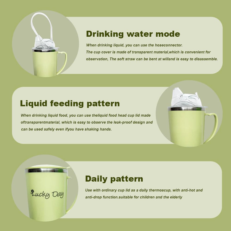 Adults Sippy Cup with Handle, 350ml Non-Spill Leak-Proof Straw Cup for Elder, Senior Drinking/Feeding Cup, Adult Hydration Caregiver Cup with 30cm Straw and Grip Handle, Easy to Use & Clean Green 350.0 Millilitres