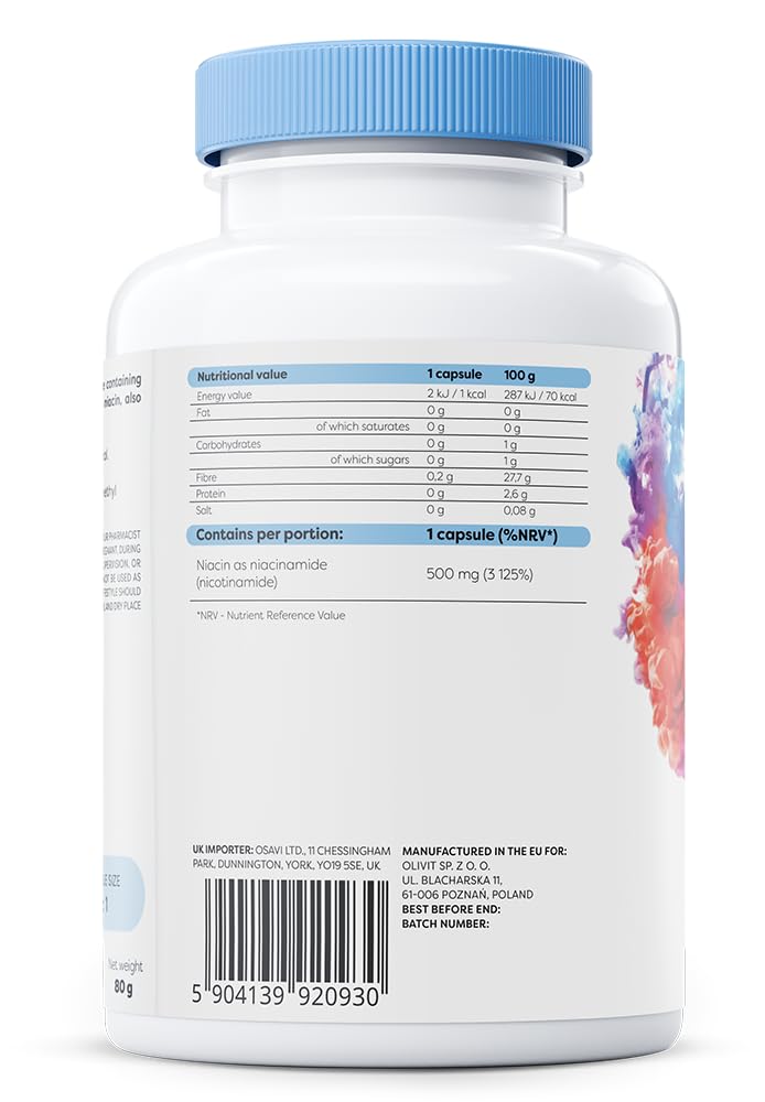 Osavi Niacinamide 500 mg – 120 Vegan Capsules | Supports Nervous System & Psychological Function | Reduces Fatigue, Maintains Healthy Skin & Mucous Membranes | Contributes to Normal Energy Metabolism Unflavoured 120 count (Pack of 1)