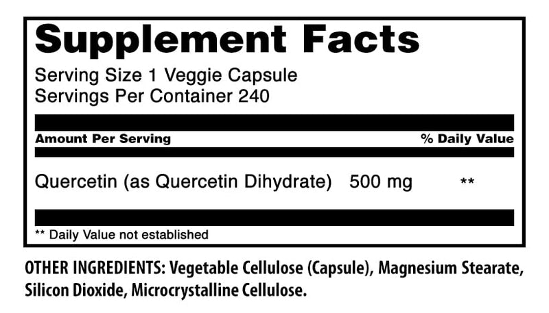 Amazing Formulas Quercetin 500mg Veggie Capsules Supplement | Non-GMO | Gluten Free | Supports Overall Health & Well Being (240 Count) 240 Count