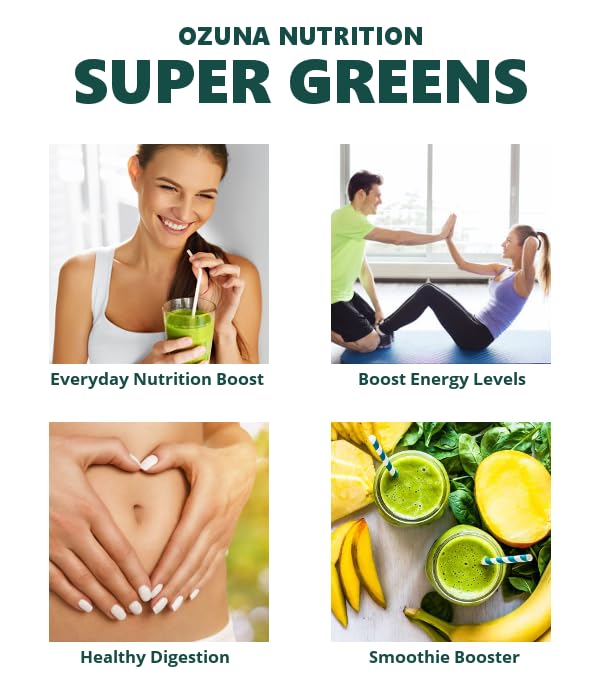 Super Greens Powder, Alkaline Superfoods Smoothie Booster with Inulin Prebiotic Fiber, 40 Servings