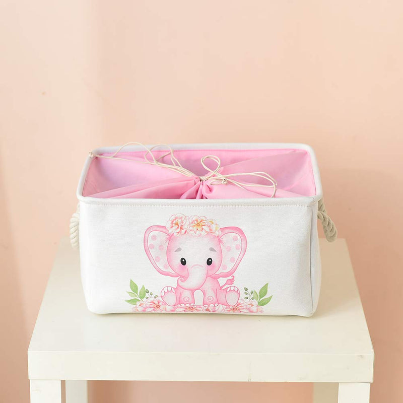 [Australia] - INough Pink Basket Elephant Storage Bins for Kids, Gift Box for Baby,Collapsible Storage Basket for Toys Clothes,Fabric Laundry Baskets for Baby/Kids/Nursery Room (Medium, Pink Elephant) ys/m 