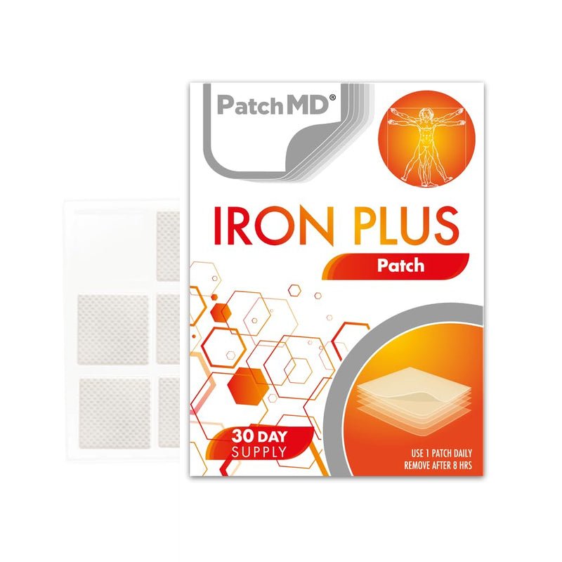 PatchMD Iron PlusTM - 30 Daily Topical Patches. 100% Natural & Cruelty Free. No Constipation. Allergy & Filler Free. High Absorption More bioavailable. Suitable for Sensitive stomachs & bariatric.