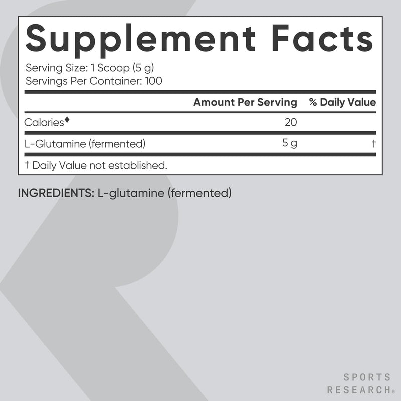 [Australia] - Sports Research L-Glutamine - Workout Recovery, Immune Health & Gut Health Support - 5 G Per Serving - 17.64 Oz Unflavored 17.6 Ounces 