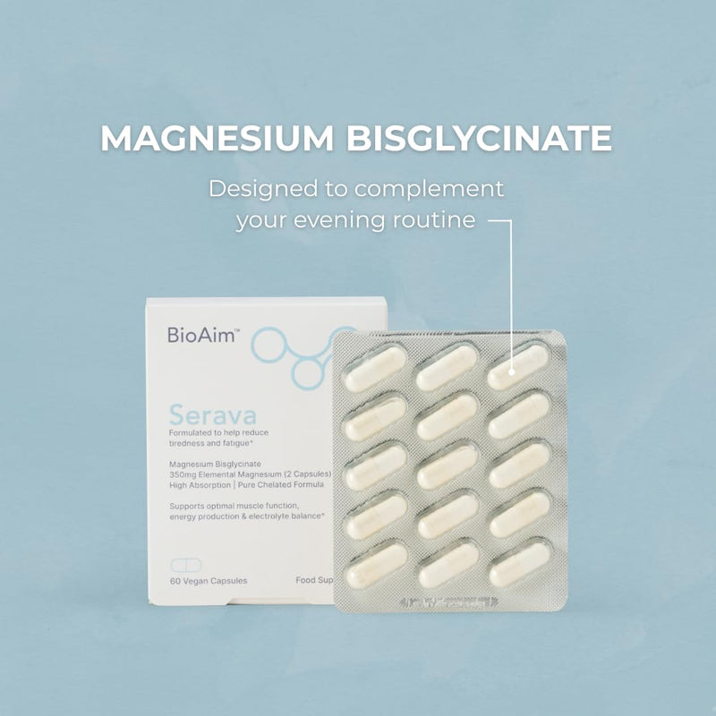 Magnesium Glycinate Capsules, 1750mg | 60 Capsules | Serava | Magnesium Supplements | High Strength Vegan Supplement for Sleep & Muscle Recovery