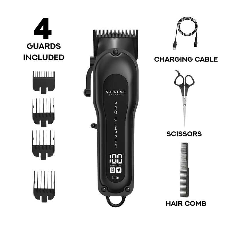 [Australia] - Supreme Trimmer Pro Clipper Lite | 210 Min Run Time Professional Hair Cutting Tool Set + Hair Comb, Scissors & Fade Blade | STC5000 Black Lite 