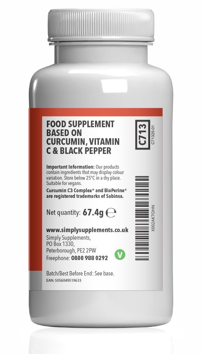 Curcumin C3 Complex 12,000mg with Bioperine & Vitamin C | 190mg Curcuminoids | High-Strength Turmeric Extract | Vegan & Vegetarian Friendly | 90 Capsules | UK-Made, GMP Certified Unflavoured 1 count (Pack of 90)
