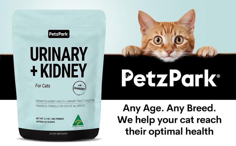 Urinary and Kidney Powder Supplement for Cats - Cranberry, Nettle Seed, D-Mannose for Cat UTI Treatment, Urinary Tract Health, and Kidney Care - Fast UTI Relief & Prevention - 60 Scoops - PawsPlanet Australia