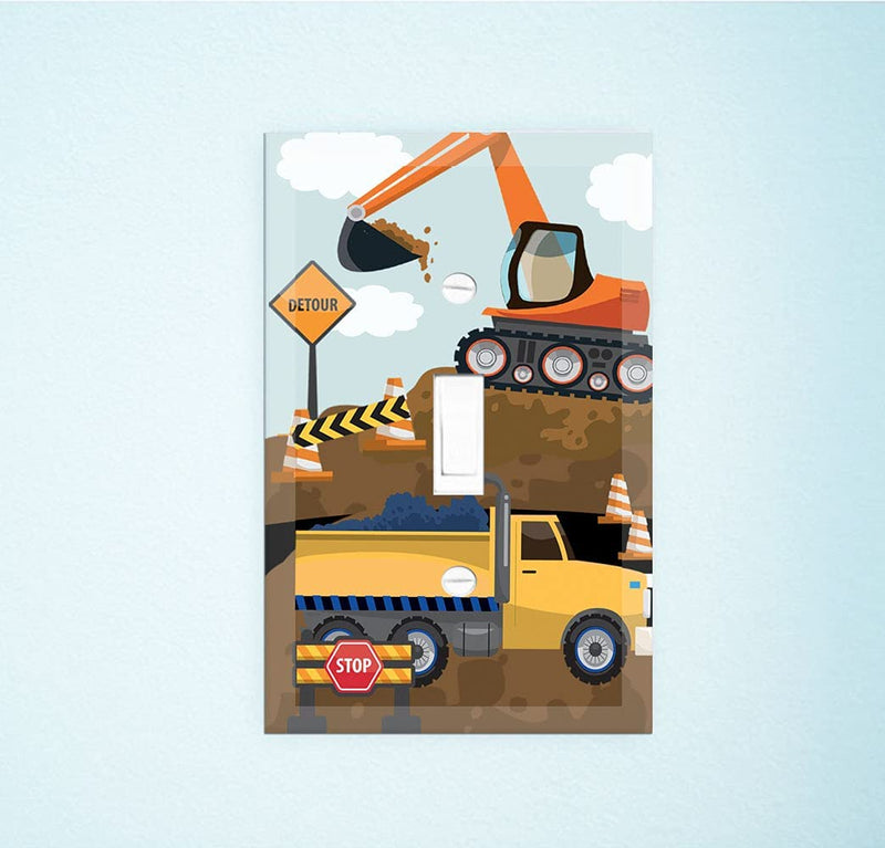 [Australia] - Truck Boys Room Light Switch Cover Plate Kids Decorative Tractor Nursery Teen Toddler Room Decor Bedroom Bathroom Playroom (Construction Truck) Construction Truck 