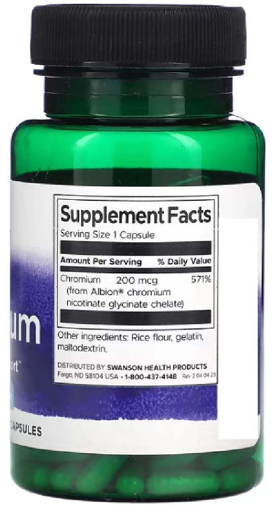 Swansons Swanson - Albion Chelated Chromium, 200mcg | Metabolism and Blood Sugar Support - 180 Capsules