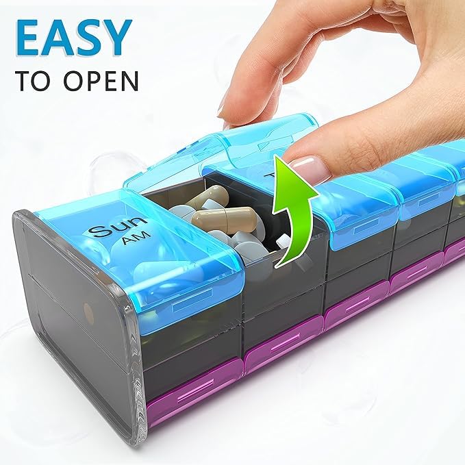 [Australia] - Extra Large Pill Organizer- XXL Pill Box 7 Day - Weekly Pill Organizer with AM PM Large Compartments Big Pill Case for Supplements Jumbo Pill Holder for Vitamins Huge Medicine Organizer 2 Times a Day Purple/Blue 