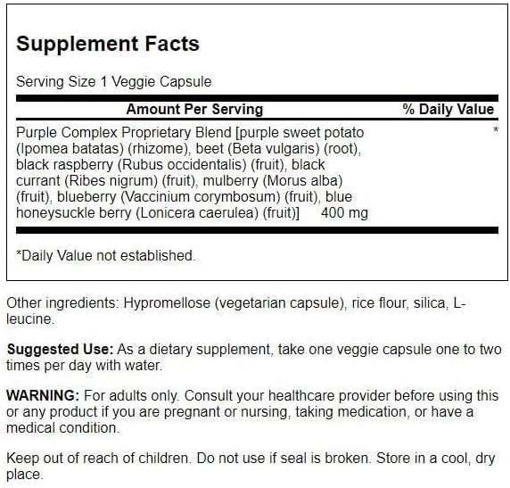 Swanson Whole Food Purple Antioxidants Complex, 400 mg, 60 Veg Capsules | Fruit and Veggie Complex Supporting Cellular and Liver Detoxification, Boosts Anthocyanins and Antioxidant Activity 60 Count (Pack of 1)