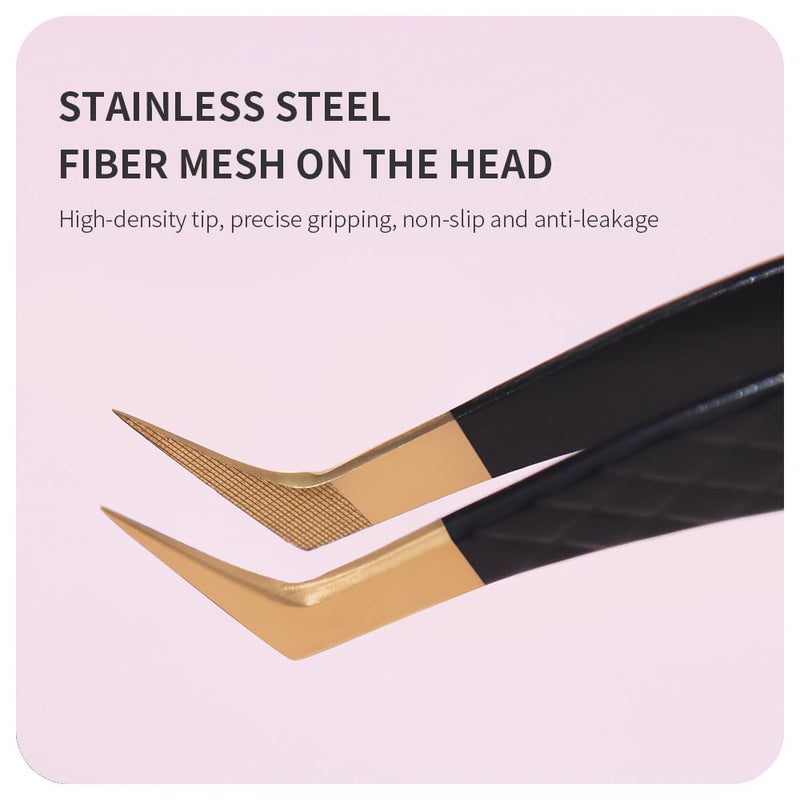 Lash Tweezers for Eyelash Extensions,Precision Fiber Tip for Volume Eyelash Extension,Lash Extension Tweezers for Easy Application and Removal (Black, 5PCS-01) Black