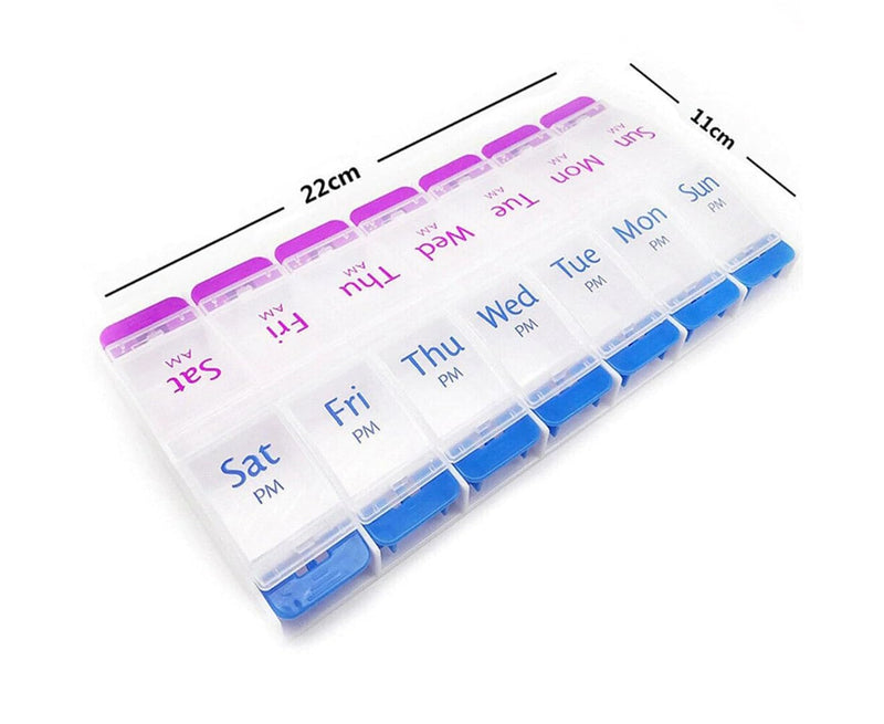 Pill Organizer 7 Day, Pill Box 2 Times a Day AM PM Pill Case, Weekly Pill Container Portable Travel Medicine Box for Vitamins and Supplements (Blue-Purple)