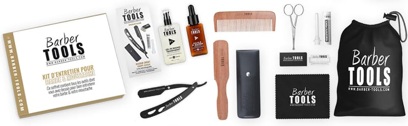 [Australia] - Beard care set: beard oil, transparent shaving gel, razor with kohl scissors, beard brush, beard comb, scissors, storage bag 