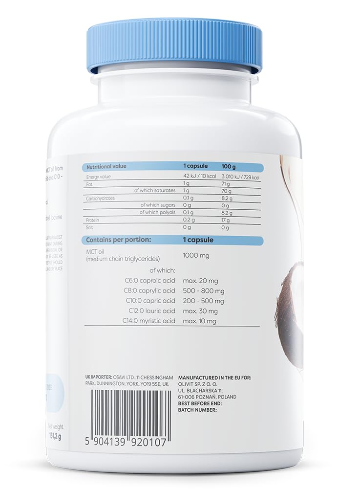 [Australia] - Osavi MCT Oil, 1000mg - 120 soft capsules | High concentration of caprylic acid (C8) and capric acid (C10) | 100% coconut oil, palm oil free | Environmentally friendly BioPET packaging. 