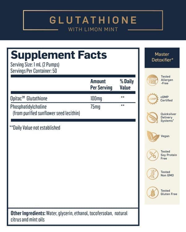 [Australia] - Quicksilver Scientific Liposomal Glutathione - Superior Absorption Oral Glutathione Supplement for Detox & Immune Support - 100 mg of Liquid Glutathione, Gluten Free & Non-GMO (1.7 fl oz) 
