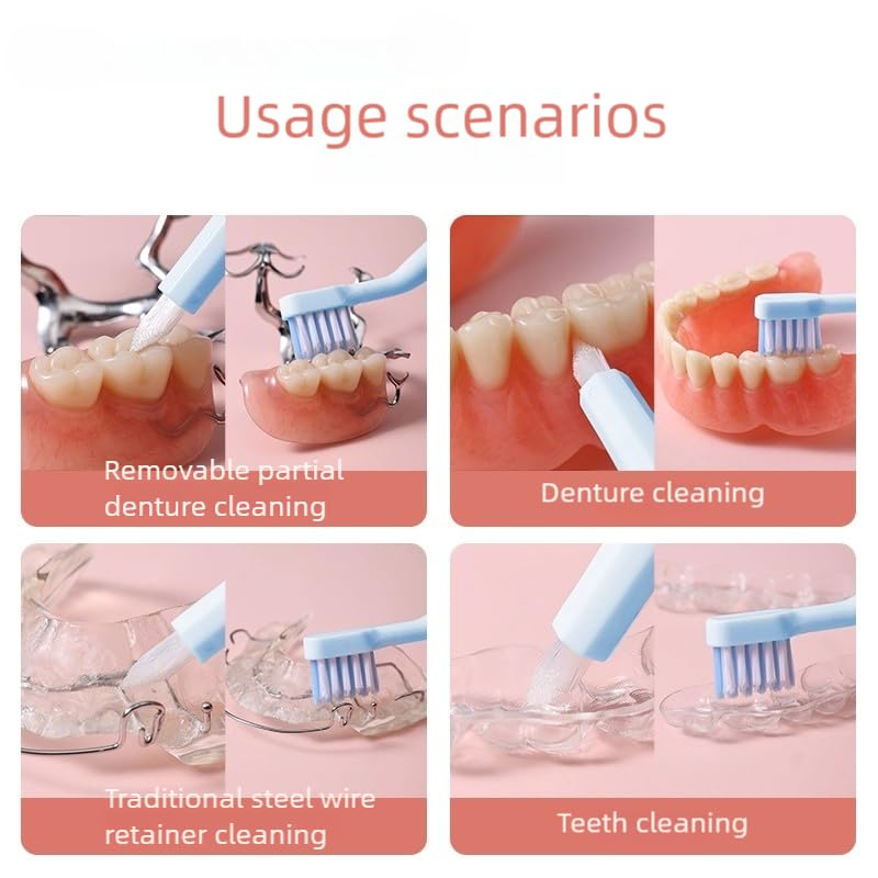 [Australia] - YANDY Denture Brush Dual Head - Soft Bristle Toothbrush for Dentures, Retainers & Aligners - Double Sided Cleaning for Effective Grime Removal - Comfort Grip Handle (Pack of 2) 