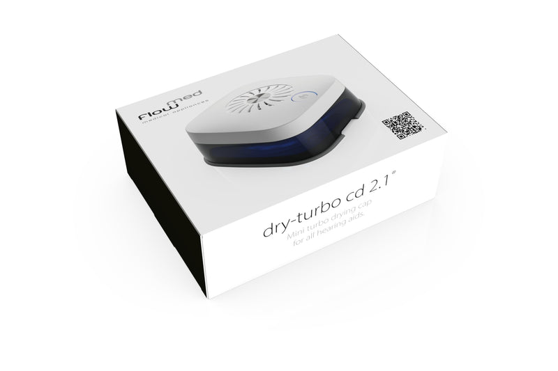 flow-med Dry-Turbo cd 2.1 UV - Hearing Aid Dehumidifier - Also for Rechargeable Hearing Aids - Medical Device - UV LED - Powerful Fan - Dry in 30 min - Automatic Stop - USB-C - German Development