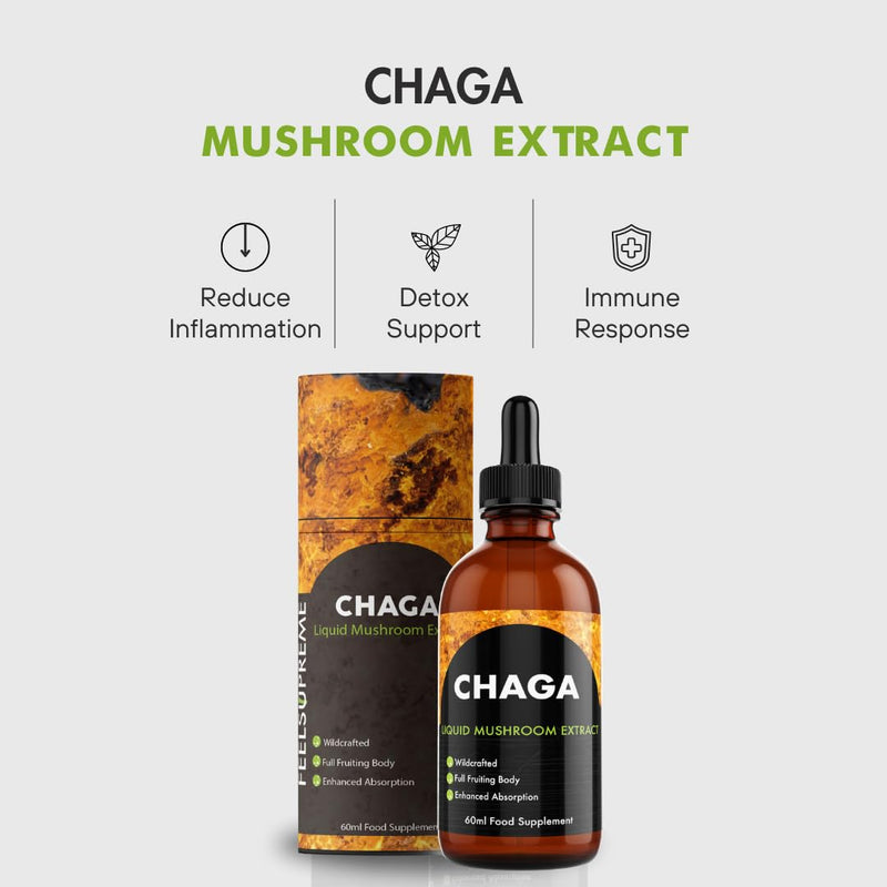 Chaga Mushroom Liquid Extract - Antioxidant-Rich, Pure Chaga Mushroom Supplement - Immune System Booster, Energy Supplements - Non-GMO, Natural Ingredients - 60ml