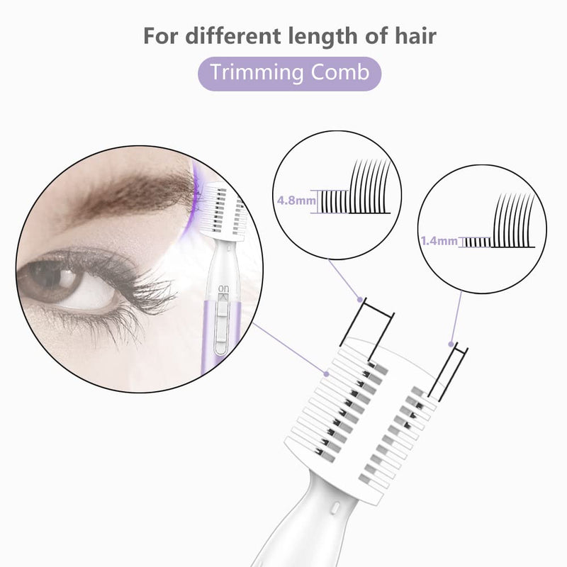 Upgraded Eyebrow Trimmer, Precision Electric Eyebrow Razor for Women Battery-Operated Facial Hair Remover with Comb No Pulling Sensation Painless for Face Chin Neck, Upper-Lip, Peach-Fuzz Violet Mist Purple