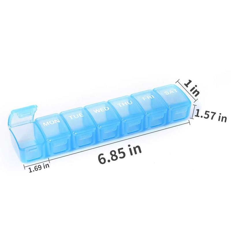 2 PCS Small Weekly Pill Organizer 7 Days (Blue) | Pocket Daily Pill Case, Daily Planner, Pill Box for Pills/Vitamin/Fish Oil/Supplements Blue 2 Pcs
