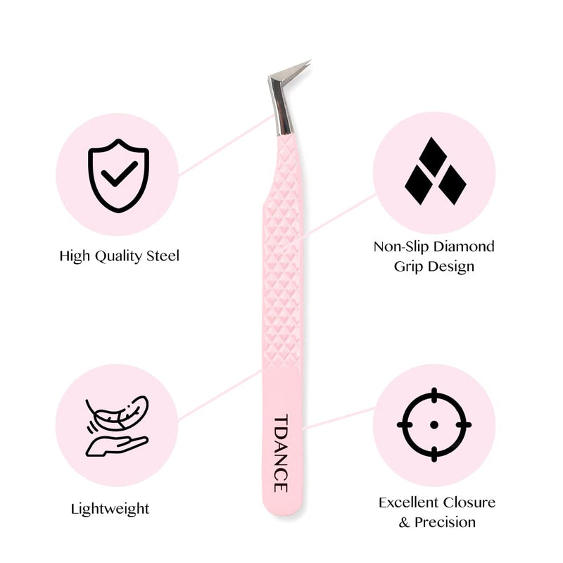 TDANCE Lash Tweezers for Eyelash Extensions - Fiber Tip Volume Boot Tweezers - Stainless Steel (Volume Boot Tweezer-Pink-T2,1Pcs) Fiber Tip-Pink-T2