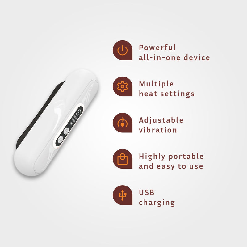 [Australia] - Heated Gua Sha Scraping Massage Tool by TheraStone mini; Skin Scraping Stone with Heat & Vibration, with Bian Stone,Soft-Tissue Massage, Improve Blood Circulation, Relieve Pain, Anti-Aging (White) 