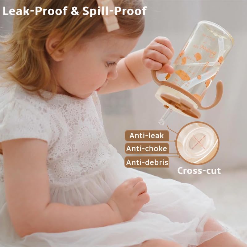 [Australia] - Evorie Tritan Spill Proof Toddler Straw Sippy Cup, 10 oz for Baby and Toddlers 1-3 Years Old, No Spill Straw Water Bottle with Removable Handles, Ideal for School, BPA-Free, Honey Bear Sweet Bear 