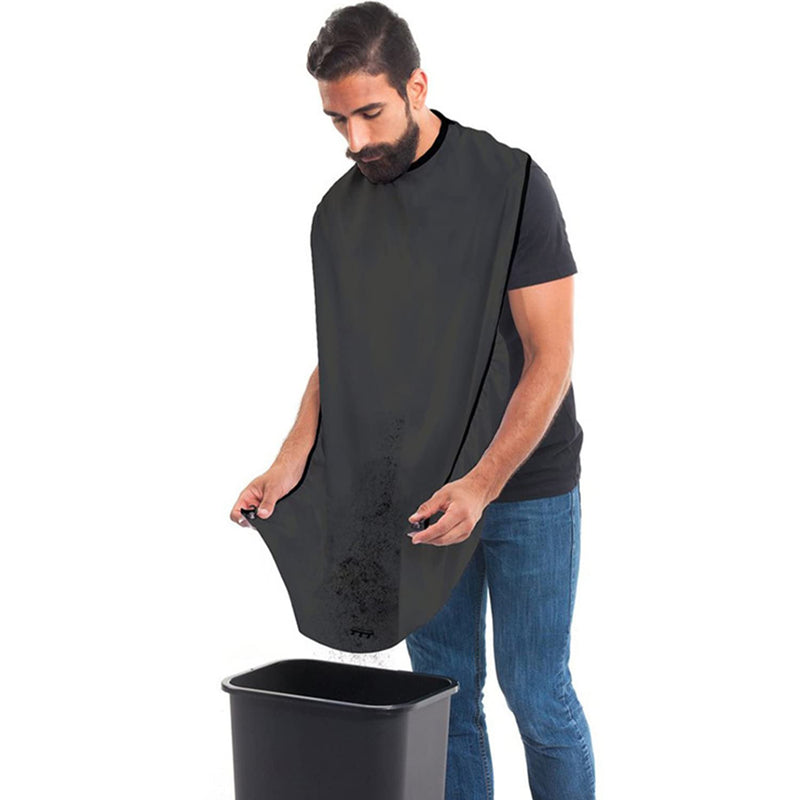 [Australia] - 1 piece black shaving bib, shaving cape, salon grooming gown, men's shaving apron for trimming facial hair, with 2 suction cups and 1 dust sponge black 