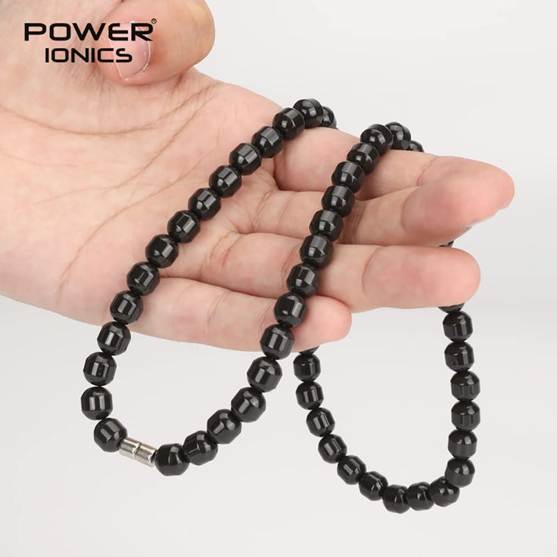 [Australia] - Power Ionics 0.3 inch Black Tourmaline Beaded Necklace, Infinity Stretch Necklace, Fit for Size 19 inch, with Magnet Buckle DarkGray 