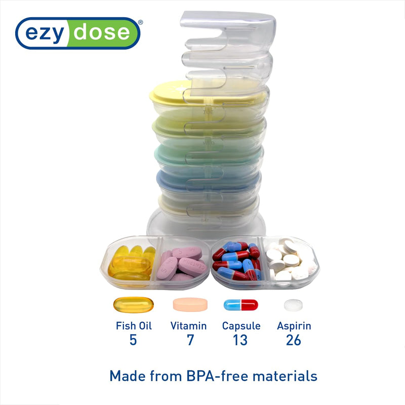 Ezy Dose Weekly (7-Day) AM/PM Pill Organizer, Medicine Case, Pastel Rainbow | Daily Stackable Vitamin & Supplement Medication Case, 2x a Day Removable Compartments, Travel-Friendly Tower, BPA-Free