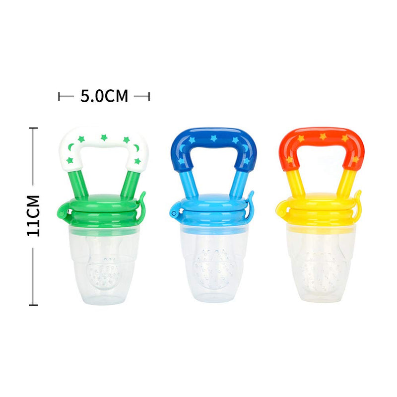 [Australia] - Food Feeder Baby Fruit Pacifier (3 Pcs) with 6 Different Sized Silicone Pacifiers 2 PCS Dispensing Spoon 90ML Spoons Clip Infant Teething Toy -Blue Blue & Green 
