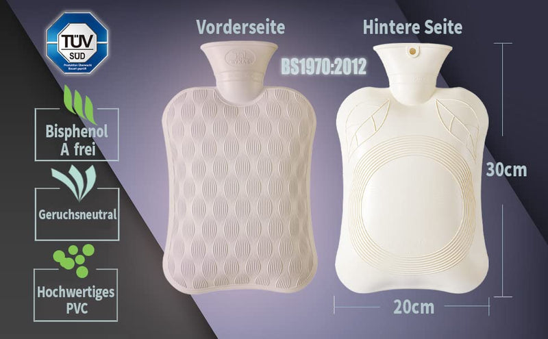 [Australia] - BYXAS Hot Water Bottle with Cover - 2.0L Hot Water Bottles Leak-Proof, Bed Bottle with Super Soft Removable Cover, Hand Foot Warmer, Ideal for Pain Relief, Color Gray Gray A 