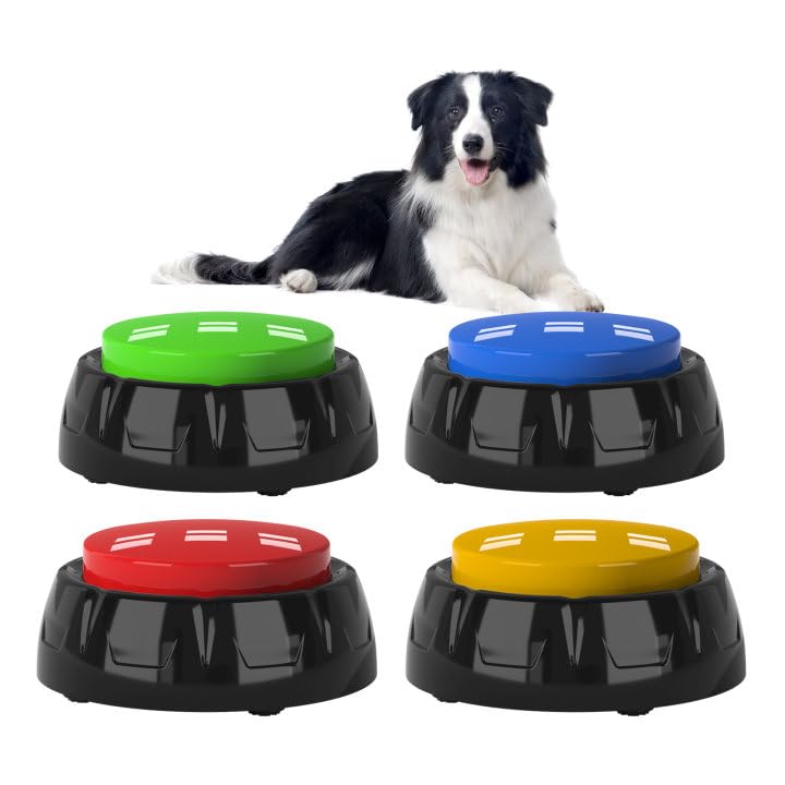 [Australia] - Voice Recording Button, Dog Buttons for Communication Pet Training Buzzer, 30 Second Record & Playback, Dog Talking Buttons Set 4 Pack with Stickers 