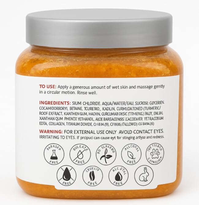 SpaScriptions Turmeric & Collagen Sugar Scrub - Brightening Body Scrub Exfoliator with Brown Sugar & Vitamin E, Ideal for for Dull & Uneven Skin Tone, Helps Support Glowing, Smooth & Firm Skin, 21 oz 21 Ounce (Pack of 1)