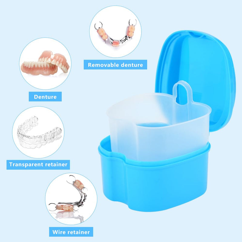 [Australia] - 2pcs Denture Case with 2pcs Toothbrush 2pcs Oral Brushes, Retainer Cleaner Case, Cleaner Denture Bath Box for Retainer Holder False Teeth(Pink Blue) 