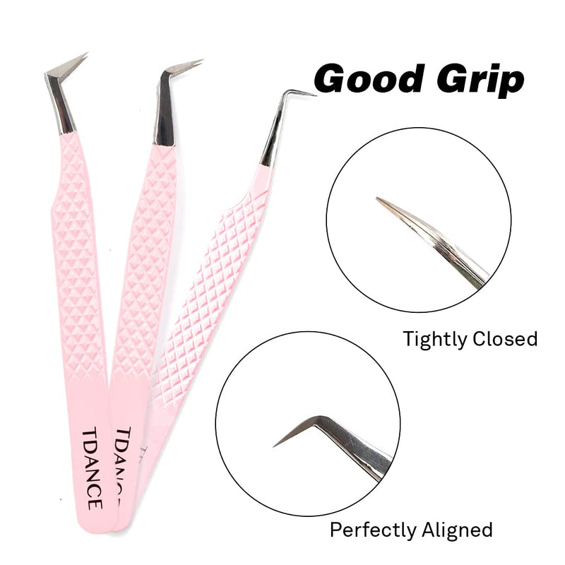 TDANCE Lash Tweezers for Eyelash Extensions - Fiber Tip Volume Boot Tweezers - Stainless Steel (Volume Boot Tweezer-Pink-T2,1Pcs) Fiber Tip-Pink-T2