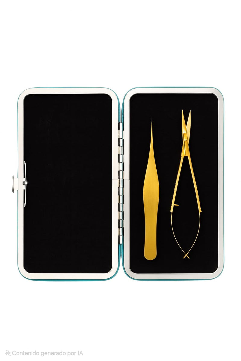 Professional Eyebrow Grooming Kit, 2-Piece Set with Tweezers and Scissors, Gold color