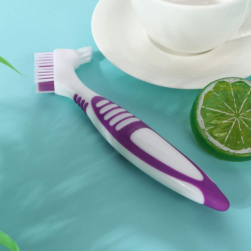 Denture Brush, Comfortable Lightweight Double-Sided Toothbrush, Purple 2Pcs Ergonomical Effective for Home Travel
