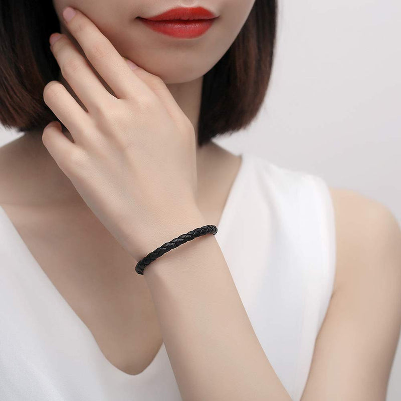 [Australia] - LinnaLove Stainless Steel Interchangeable chain for Medical Alert bracelets for Women and Men Leather-Black 6 Inches 