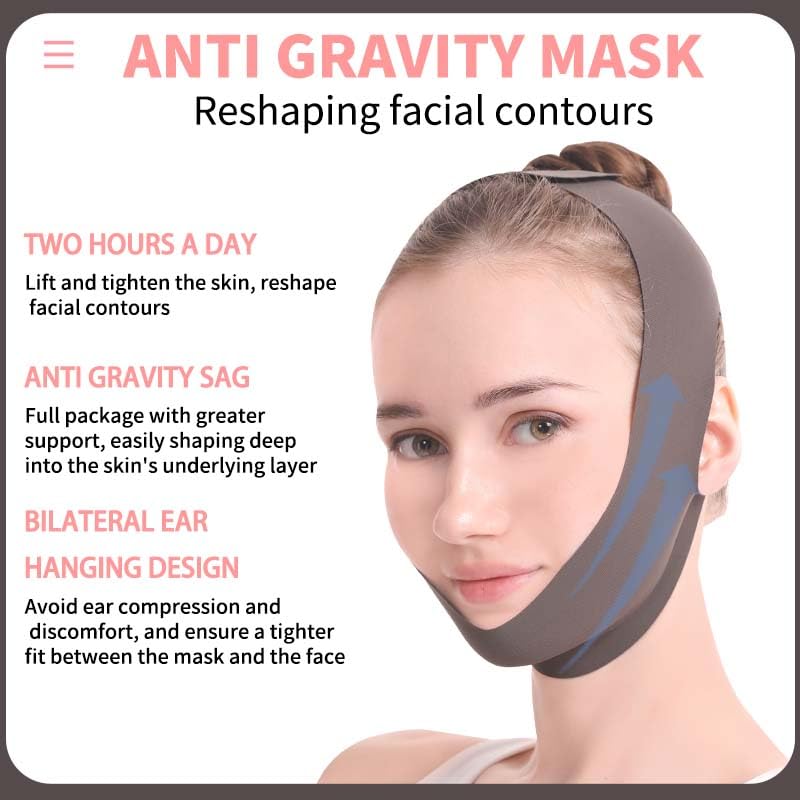 V-Line Face Slimming Strap, Double Chin Reducer Mask, Adjustable Facial Lifting Bandage, Gray