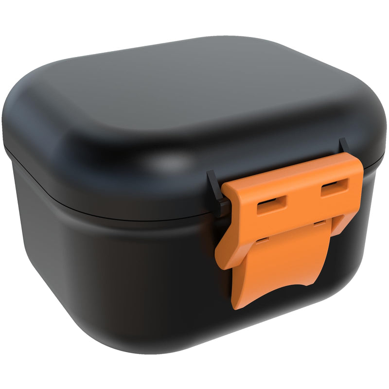 ARGOMAX Leak Proof Denture Bath Cup, Portable Soaking Denture Box, Denture Bath Case with Strainer, for Dentures and Braces (Black + Orange). Black Shell + Orange