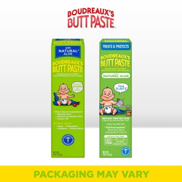 [Australia] - Boudreaux's Butt Paste with Natural* Aloe Diaper Rash Cream, Ointment for Baby, 4 oz Tube, 2 Pack 4 oz - Pack of 2 