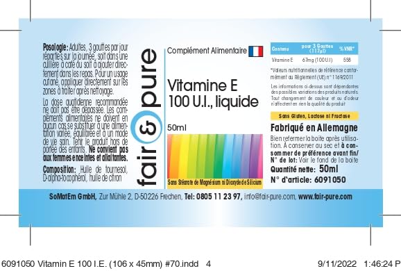 [Australia] - Fair & Pure® - Vitamin E oil 100 IU - 50ml - as D-alpha-tocopherol with lemon oil - vegan - Vitamin E drops - for internal and external use 